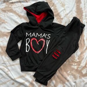 Black and Red 'Mama's Boy' Hoodie and Pants Set 3-4Y